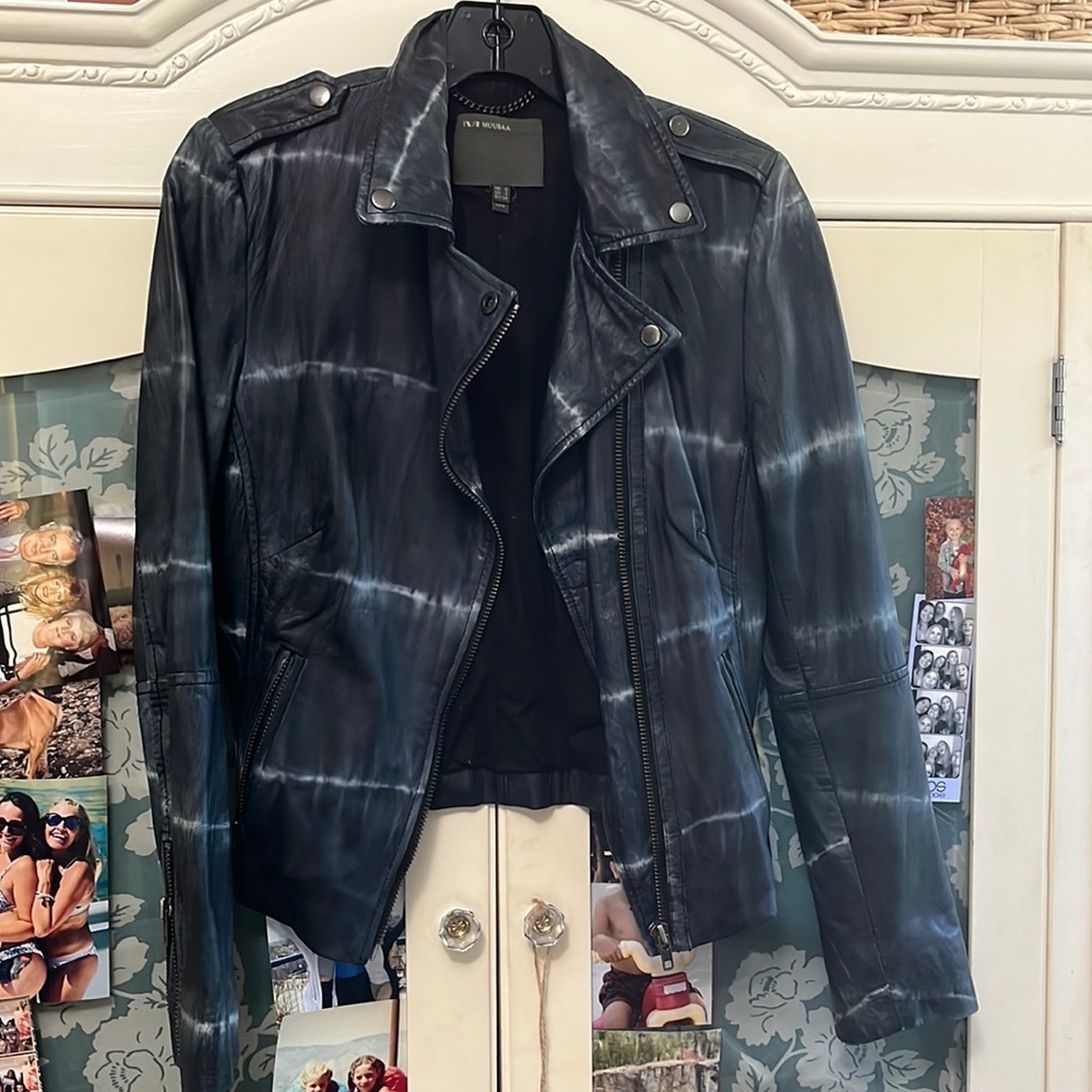 Muubaa black/white tye dye leather Moto jacket